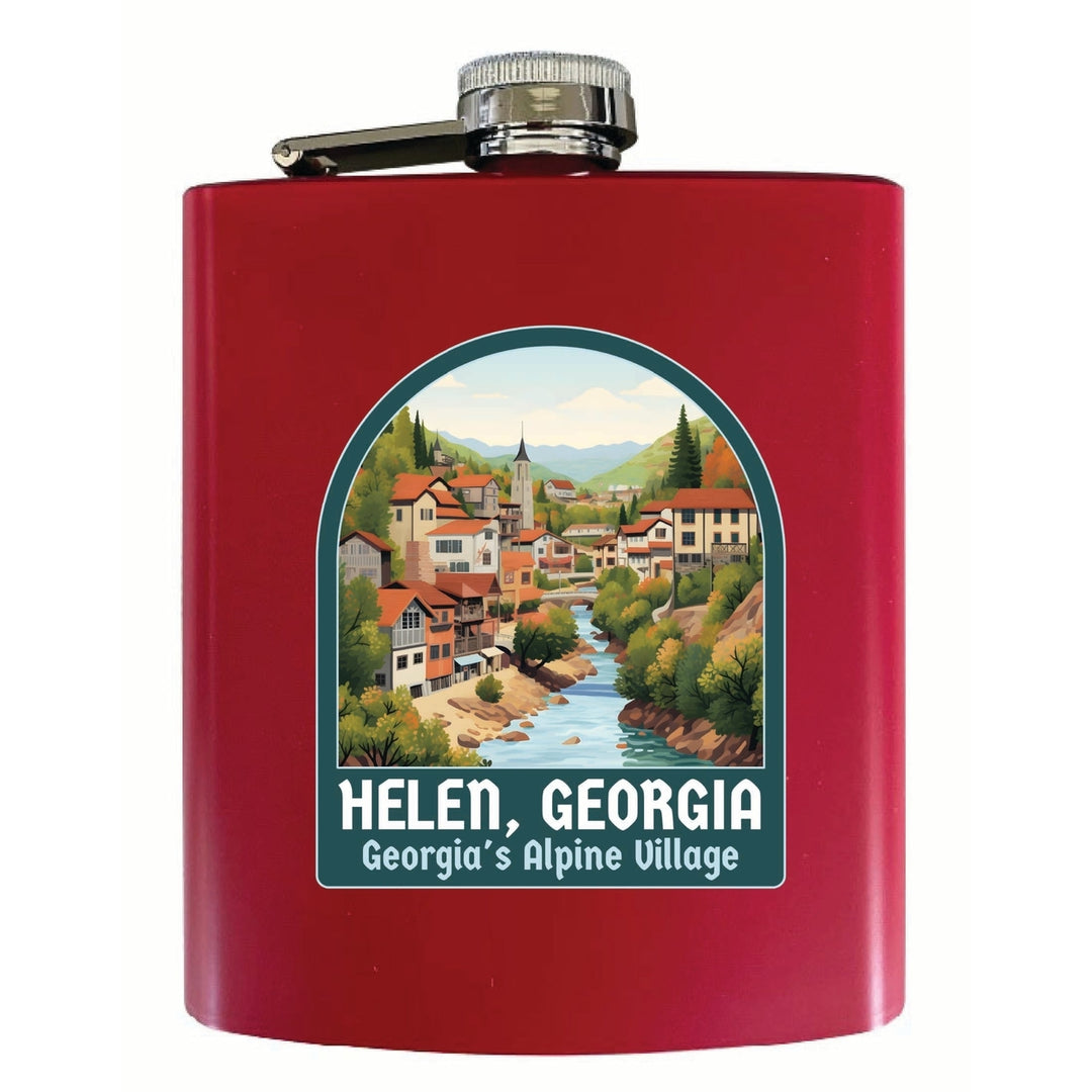 Helen Georgia Alpine Village Design Souvenir 7 oz Steel Flask Matte Finish Image 1