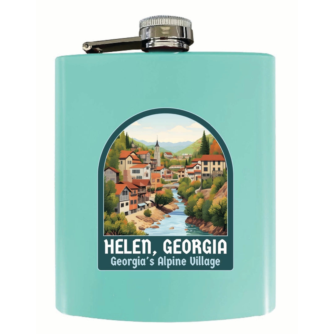 Helen Georgia Alpine Village Design Souvenir 7 oz Steel Flask Matte Finish Image 2