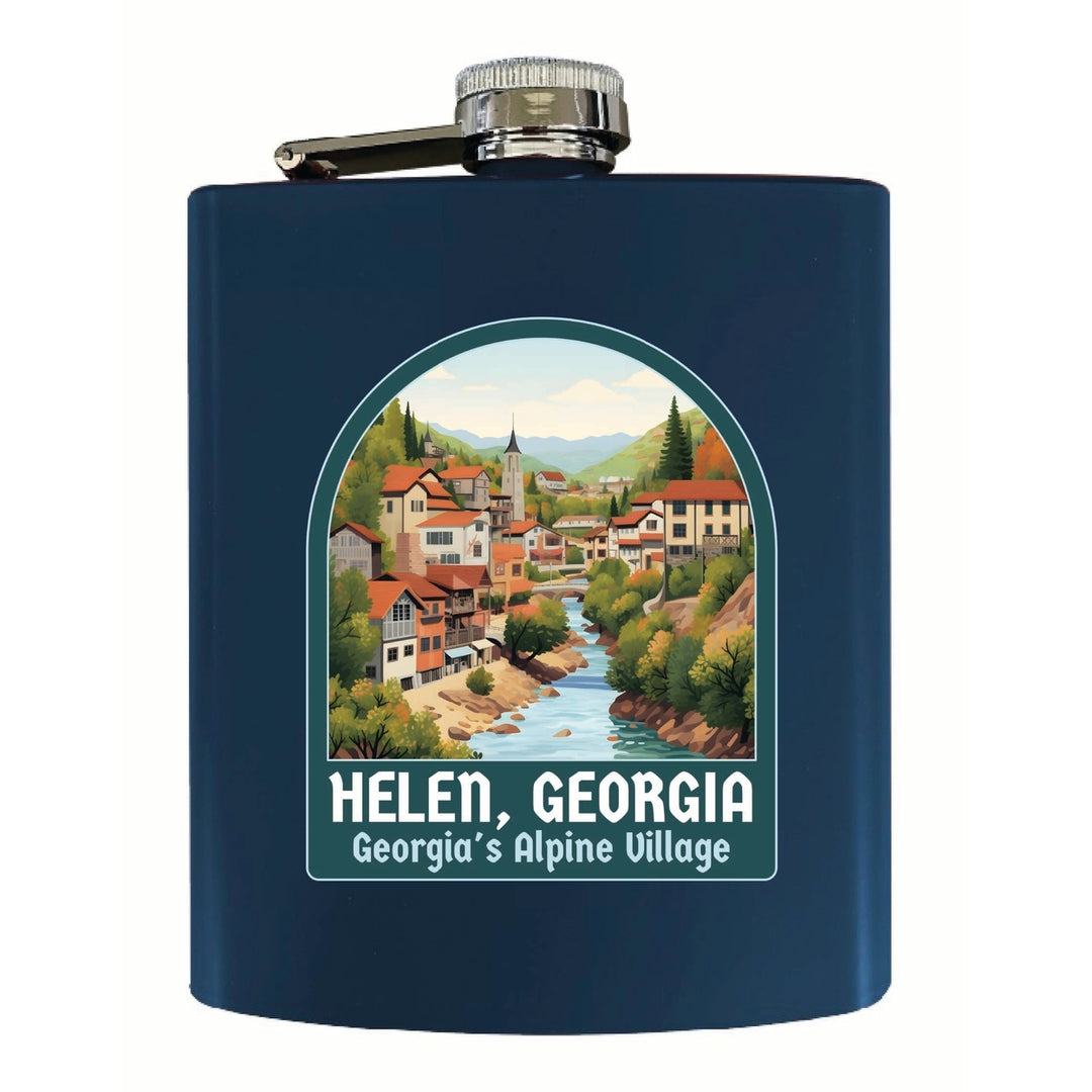 Helen Georgia Alpine Village Design Souvenir 7 oz Steel Flask Matte Finish Image 3