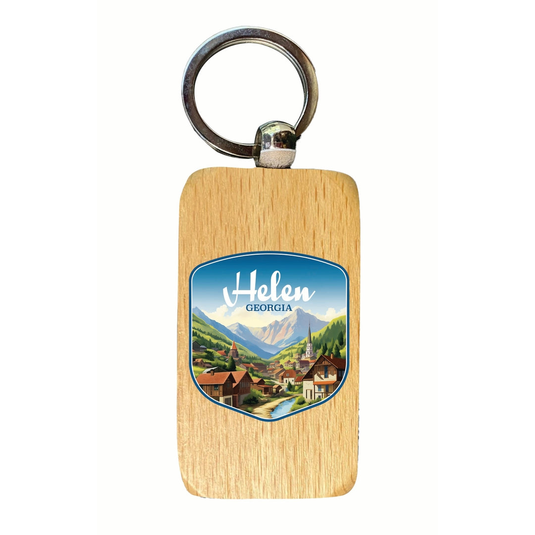 Helen Georgia Town in Mountains Design Souvenir 2.5x1-Inch Souvenir Wooden Keychain Image 1