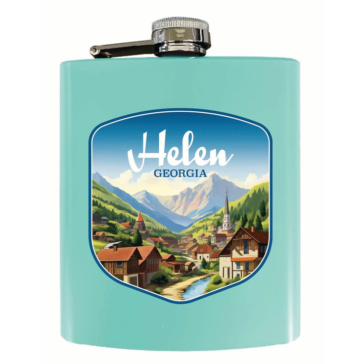 Helen Georgia Town in Mountains Design Souvenir 7 oz Steel Flask Matte Finish Image 1