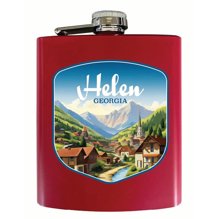 Helen Georgia Town in Mountains Design Souvenir 7 oz Steel Flask Matte Finish Image 2