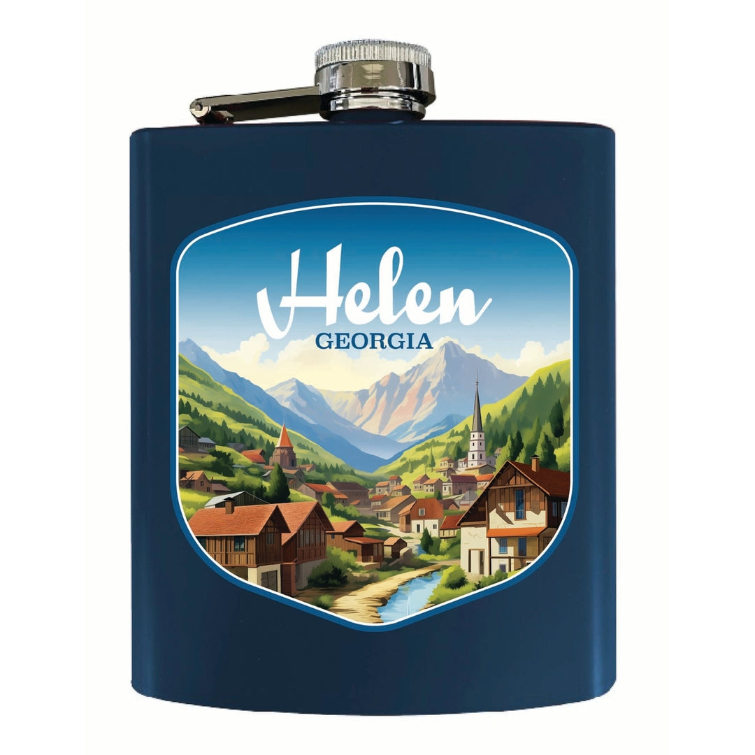 Helen Georgia Town in Mountains Design Souvenir 7 oz Steel Flask Matte Finish Image 3