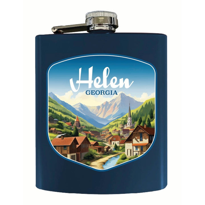 Helen Georgia Town in Mountains Design Souvenir 7 oz Steel Flask Matte Finish Image 1