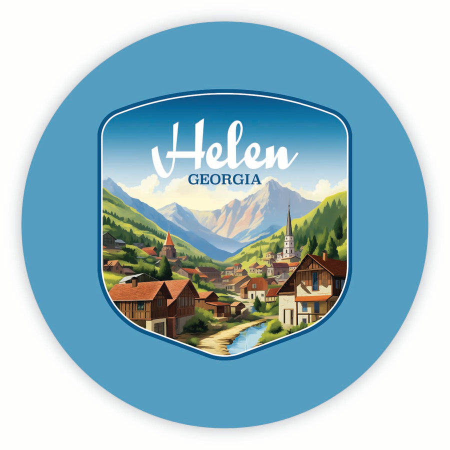 Helen Georgia Town in Mountains Design Souvenir Round Fridge Magnet Image 1