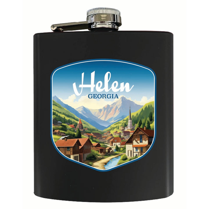 Helen Georgia Town in Mountains Design Souvenir 7 oz Steel Flask Matte Finish Image 4