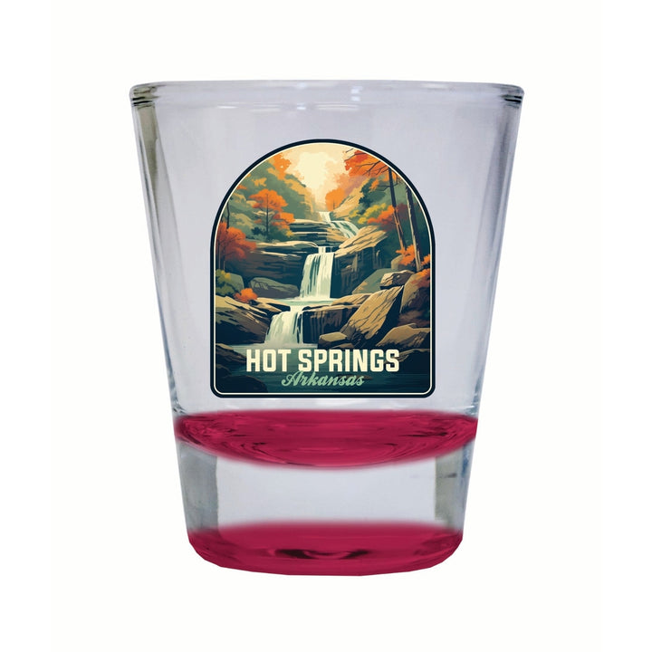 Hot Springs Arkansas Autumn Waterfall Design Souvenir 2 Ounce Shot Glass Round Image 3