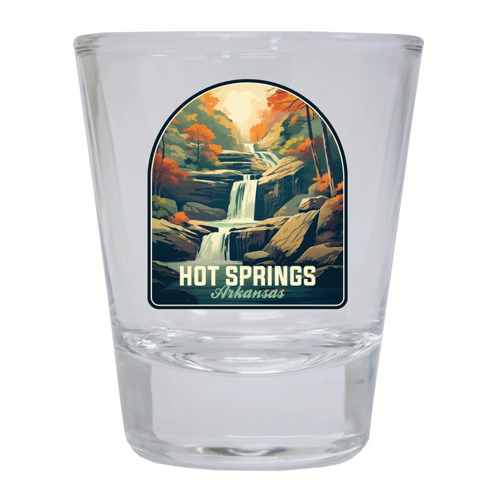 Hot Springs Arkansas Autumn Waterfall Design Souvenir 2 Ounce Shot Glass Round Image 4