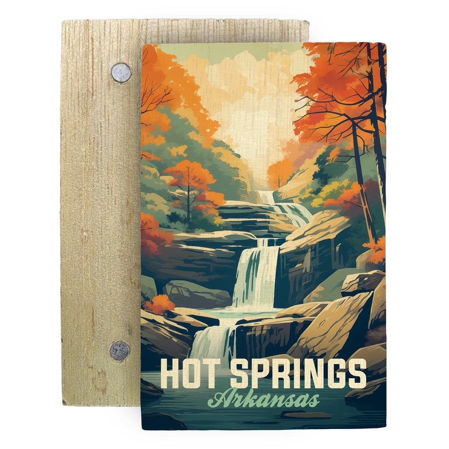 Hot Springs Arkansas Autumn Waterfall Design Souvenir Wooden 2" x 3" Fridge Magnet Image 1