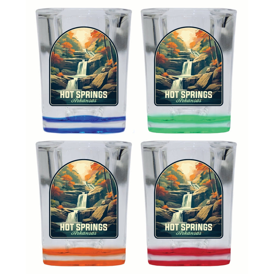 Hot Springs Arkansas Autumn Waterfall Design Souvenir 2 Ounce Shot Glass Square 4-Pack Multicolor Image 1