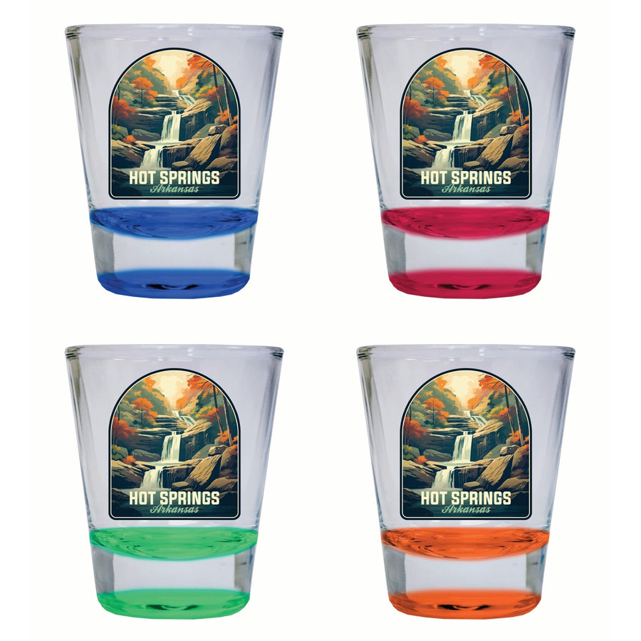 Hot Springs Arkansas Autumn Waterfall Design Souvenir 2 Ounce Shot Glass Round 4-Pack Multicolor Image 1