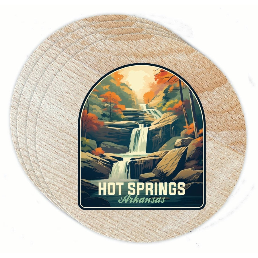 Hot Springs Arkansas Autumn Waterfall Design Souvenir Coaster Wooden 3.5 x 3.5-Inch 4 Pack Image 1