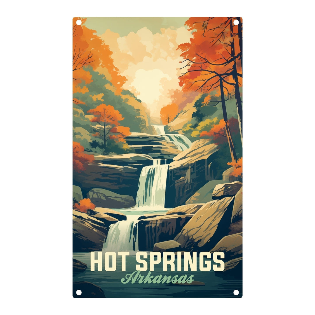 Hot Springs Arkansas Autumn Waterfall Design Souvenir Metal Sign 9 x 15 Image 1