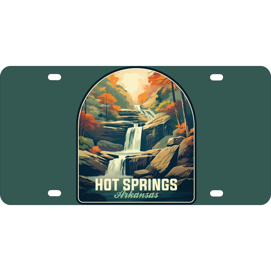 Hot Springs Arkansas Autumn Waterfall Design Souvenir Metal License Plate Image 1