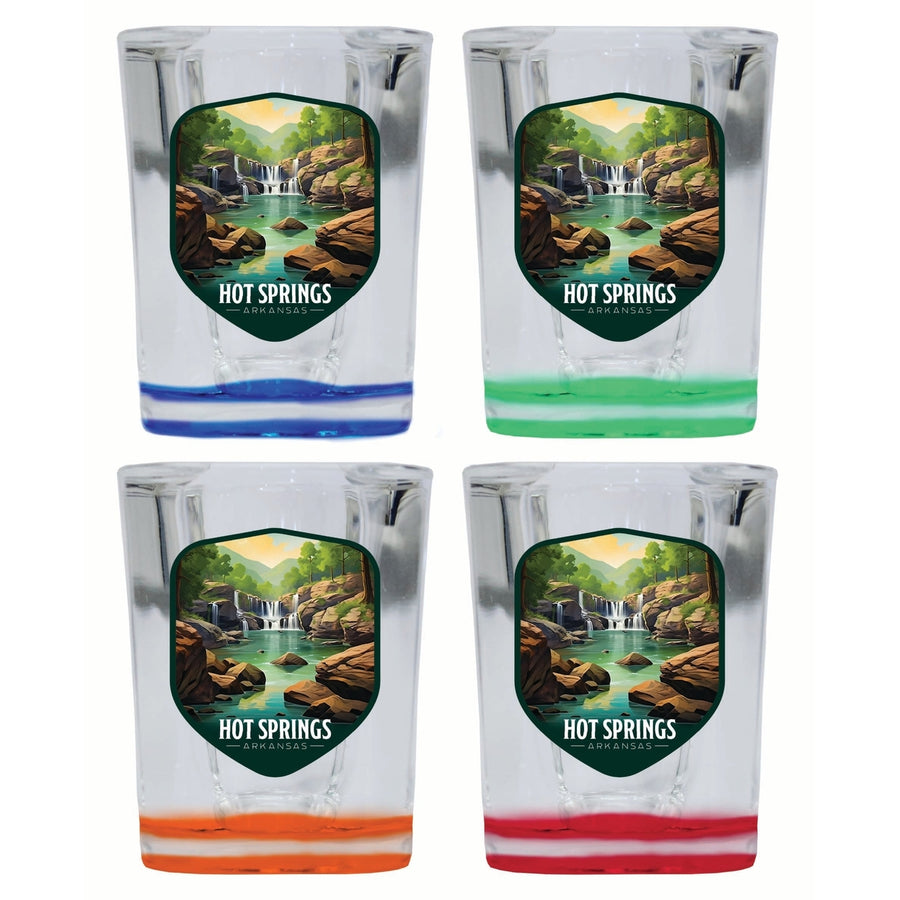 Hot Springs Arkansas Lake Springs Design Souvenir 2 Ounce Shot Glass Square 4-Pack Multicolor Image 1