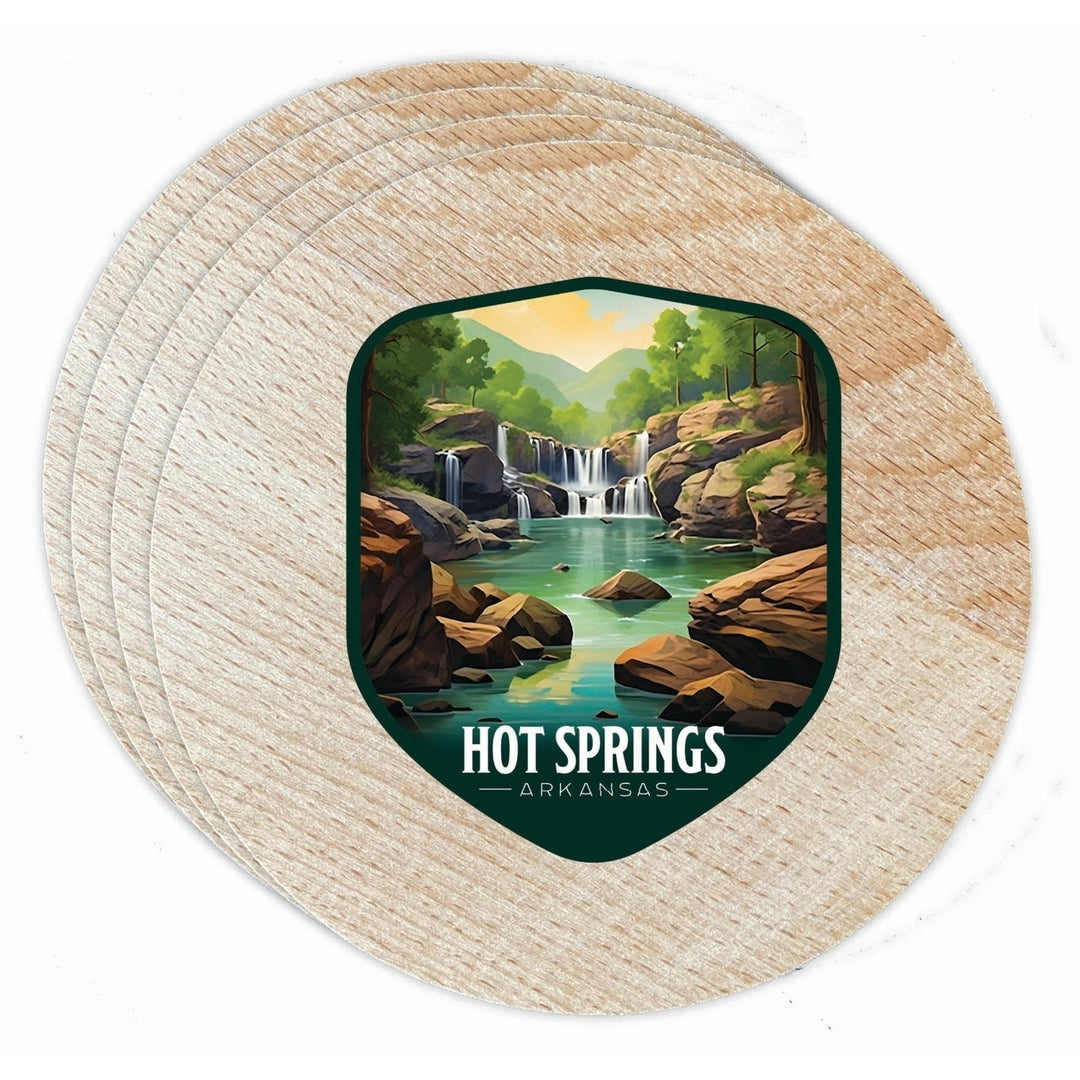 Hot Springs Arkansas Lake Springs Design Souvenir Coaster Wooden 3.5 x 3.5-Inch 4 Pack Image 1