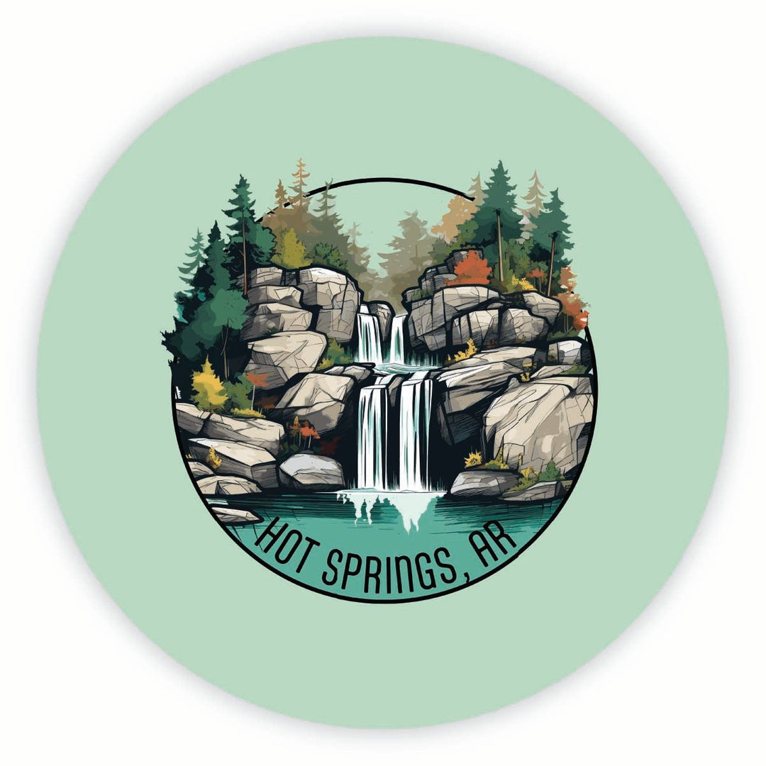 Hot Springs Arkansas Waterfall Illustration Design Souvenir Round Vinyl Decal Sticker Image 1