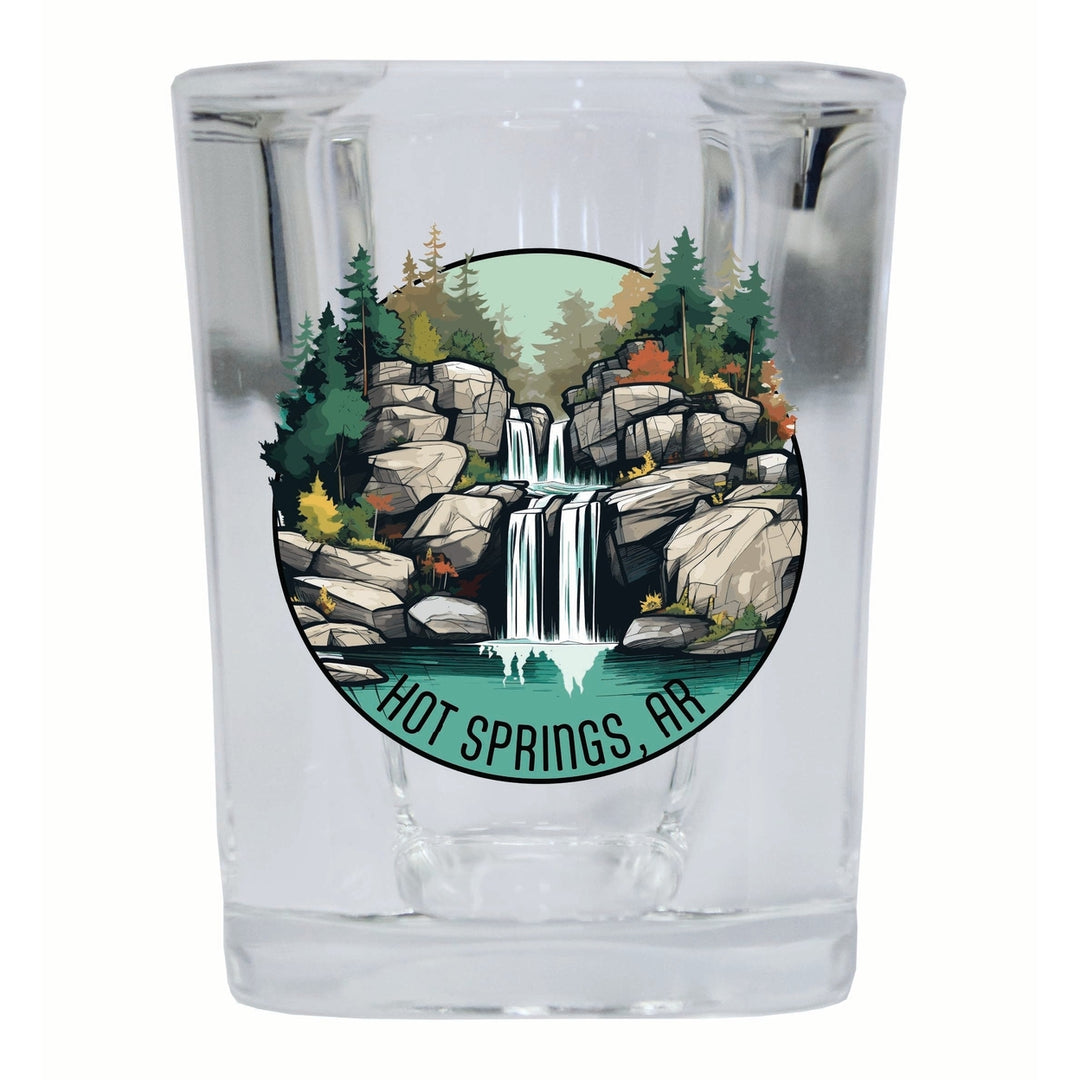 Hot Springs Arkansas Waterfall Illustration Design Souvenir 2 Ounce Shot Glass Square Image 4