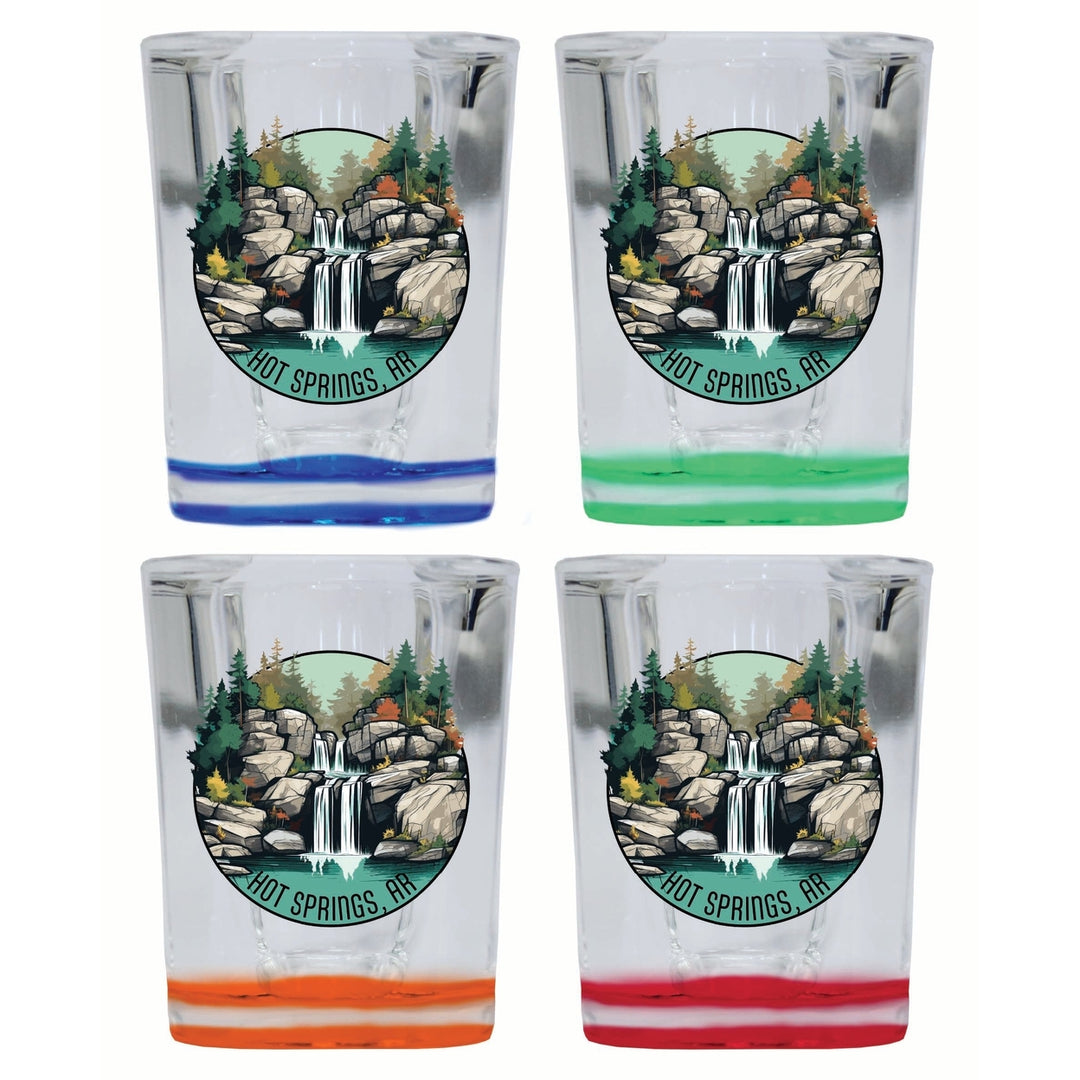 Hot Springs Arkansas Waterfall Illustration Design Souvenir 2 Ounce Shot Glass Square 4-Pack Multicolor Image 1