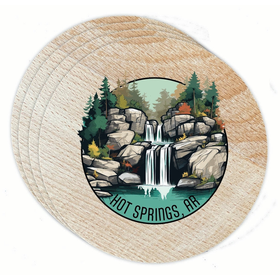 Hot Springs Arkansas Waterfall Illustration Design Souvenir Coaster Wooden 3.5 x 3.5-Inch 4 Pack Image 1