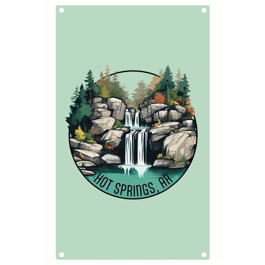 Hot Springs Arkansas Waterfall Illustration Design Souvenir Metal Sign 9 x 15 Image 1