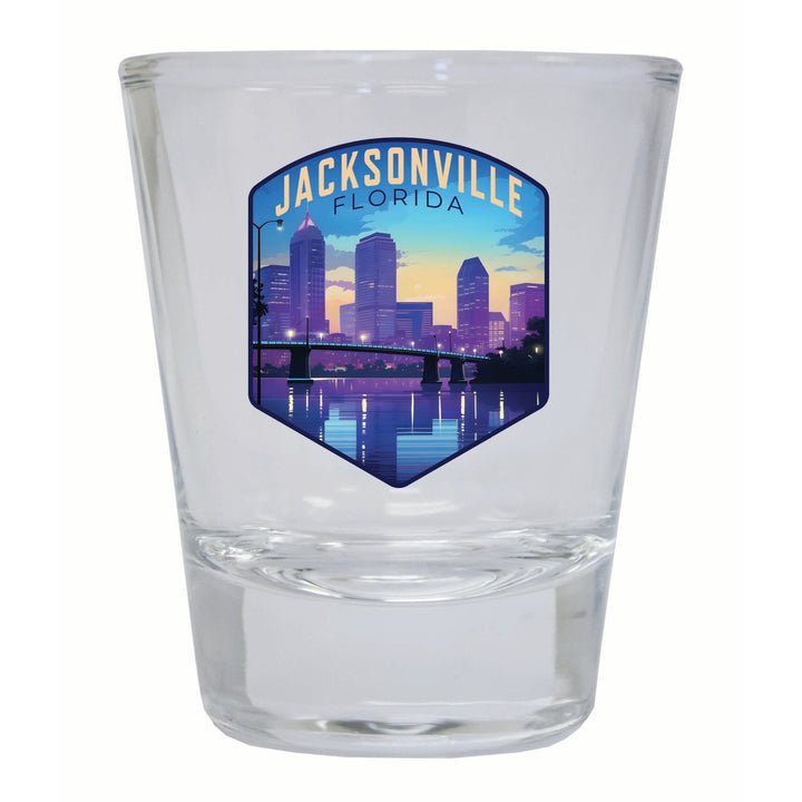 Jacksonville Florida Evening Cityscape Design Souvenir 2 Ounce Shot Glass Round Image 2