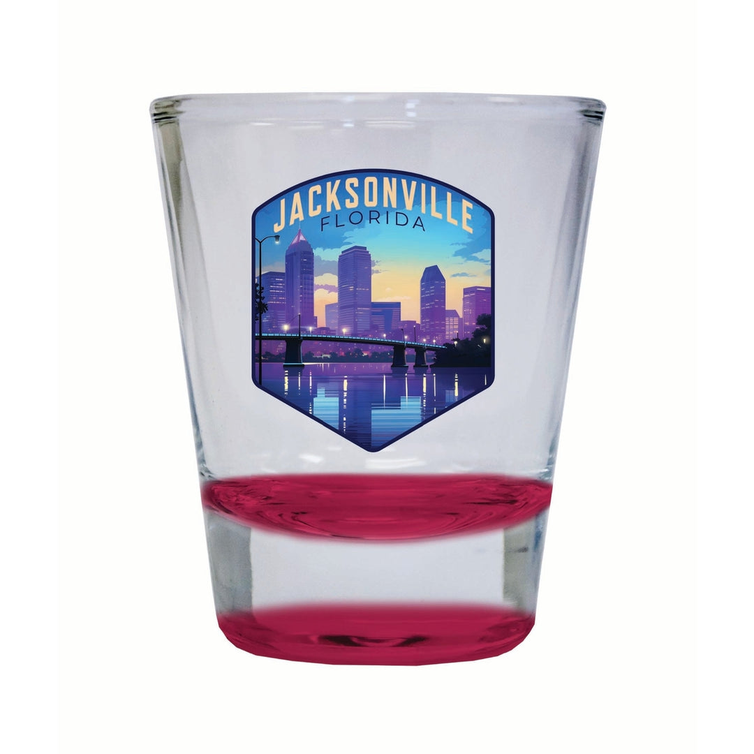 Jacksonville Florida Evening Cityscape Design Souvenir 2 Ounce Shot Glass Round Image 3