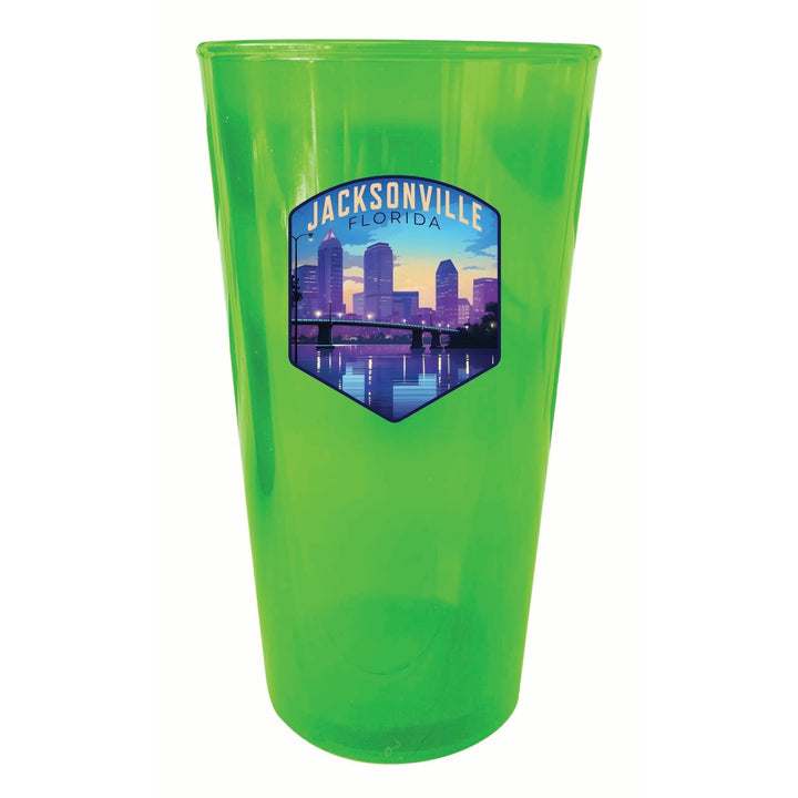 Jacksonville Florida Evening Cityscape Design Souvenir Plastic 16 oz pint Image 1