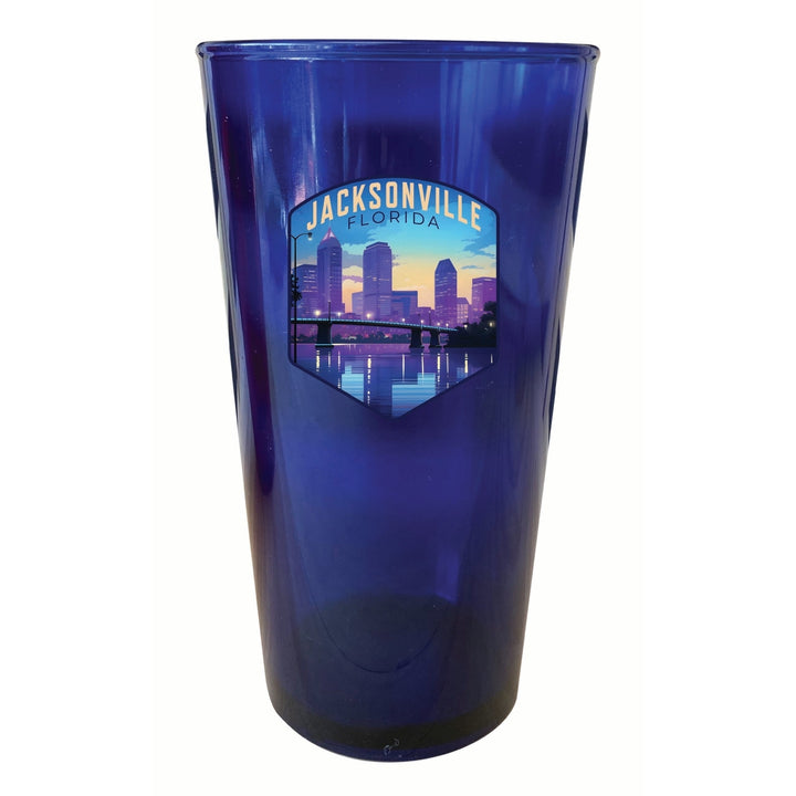 Jacksonville Florida Evening Cityscape Design Souvenir Plastic 16 oz pint Image 2