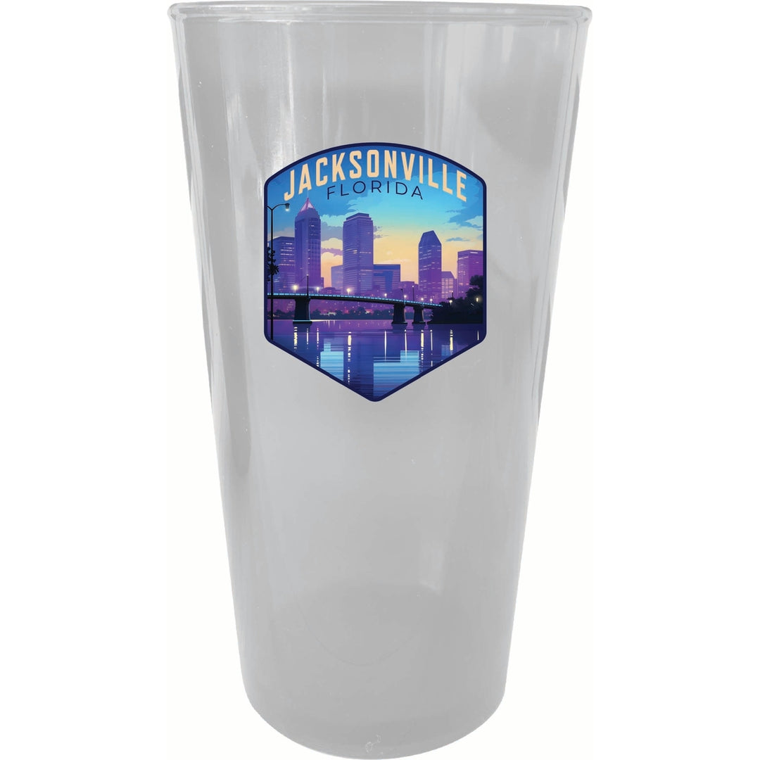 Jacksonville Florida Evening Cityscape Design Souvenir Plastic 16 oz pint Image 3