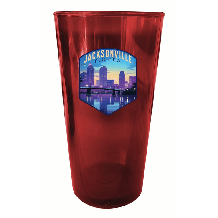 Jacksonville Florida Evening Cityscape Design Souvenir Plastic 16 oz pint Image 4