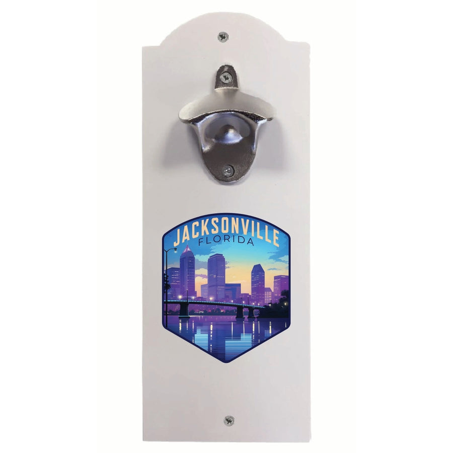 Jacksonville Florida Evening Cityscape Design Souvenir Wall mounted bottle opener Image 1