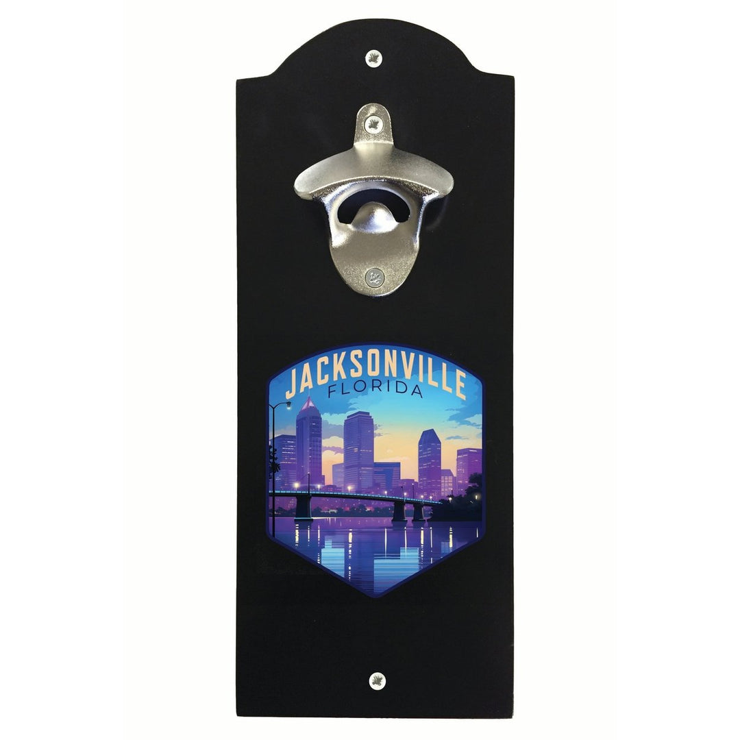 Jacksonville Florida Evening Cityscape Design Souvenir Wall mounted bottle opener Image 1