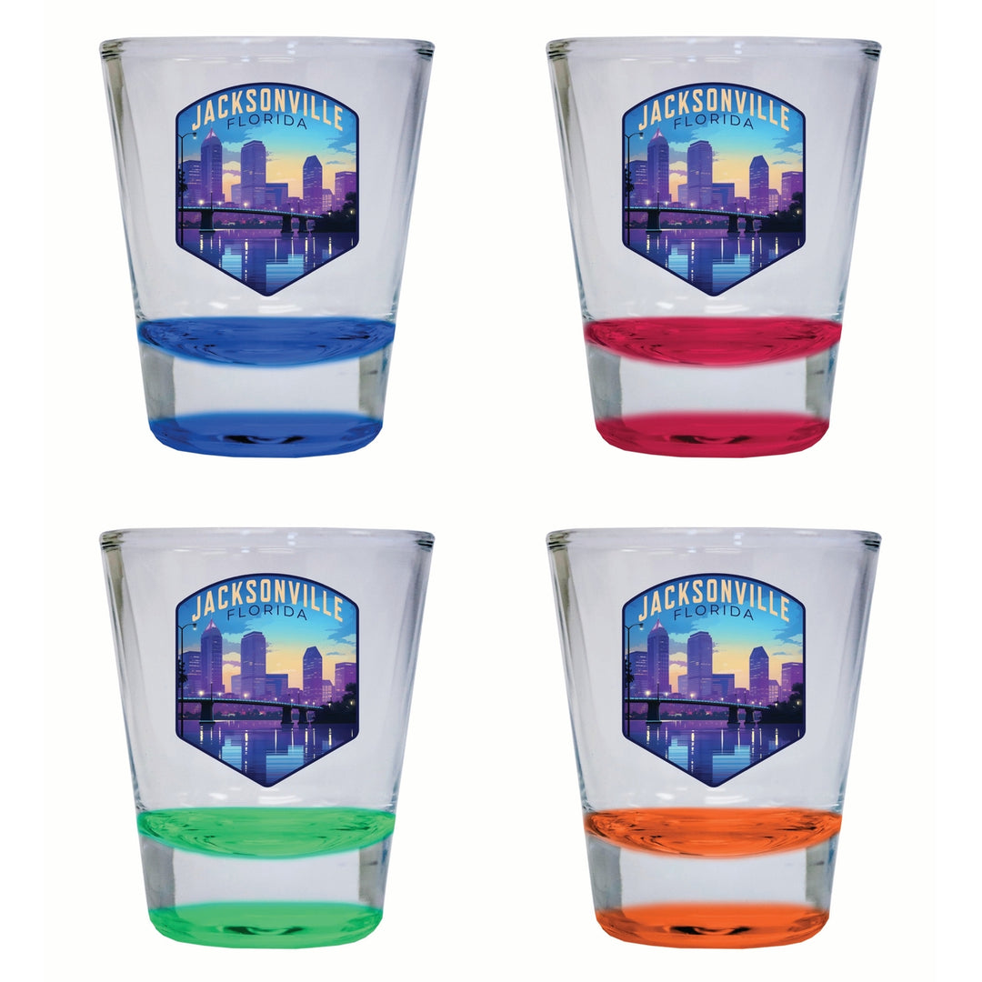 Jacksonville Florida Evening Cityscape Design Souvenir 2 Ounce Shot Glass Round 4-Pack Multicolor Image 1