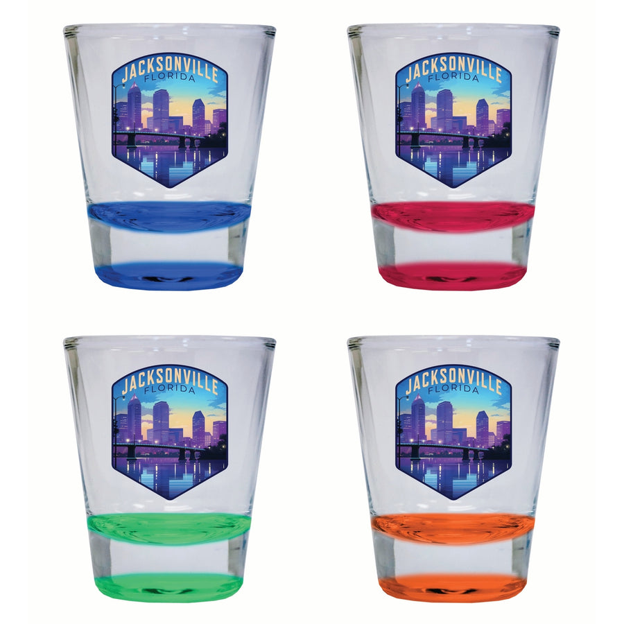 Jacksonville Florida Evening Cityscape Design Souvenir 2 Ounce Shot Glass Round 4-Pack Multicolor Image 1