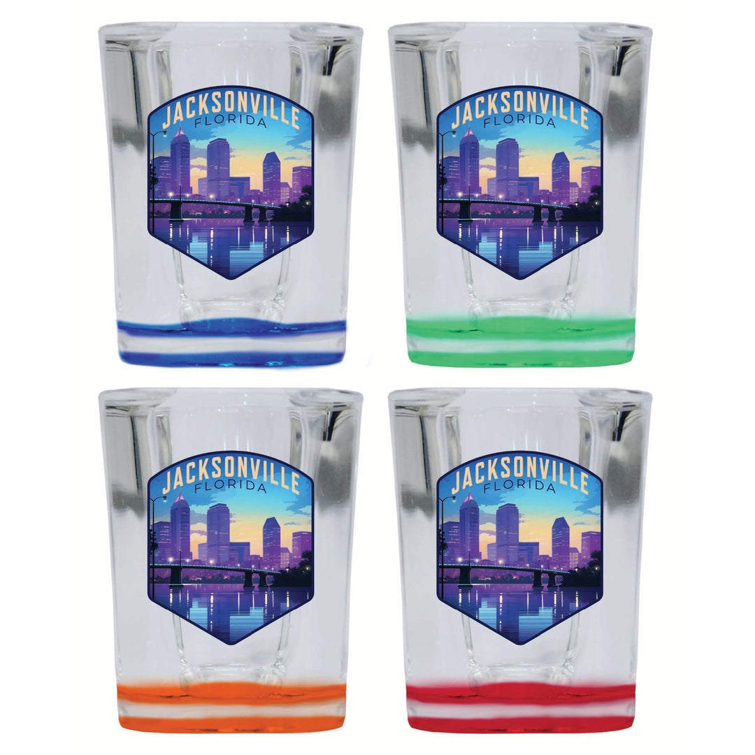 Jacksonville Florida Evening Cityscape Design Souvenir 2 Ounce Shot Glass Square 4-Pack Multicolor Image 1