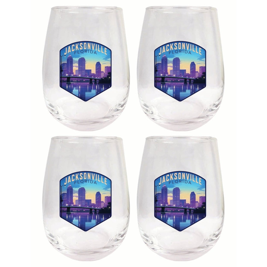 Jacksonville Florida Evening Cityscape Design Souvenir 15 oz Stemless Wine Glass 4-Pack Image 1