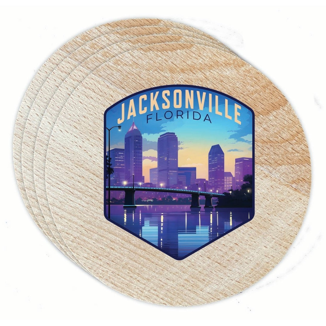 Jacksonville Florida Evening Cityscape Design Souvenir Coaster Wooden 3.5 x 3.5-Inch 4 Pack Image 1