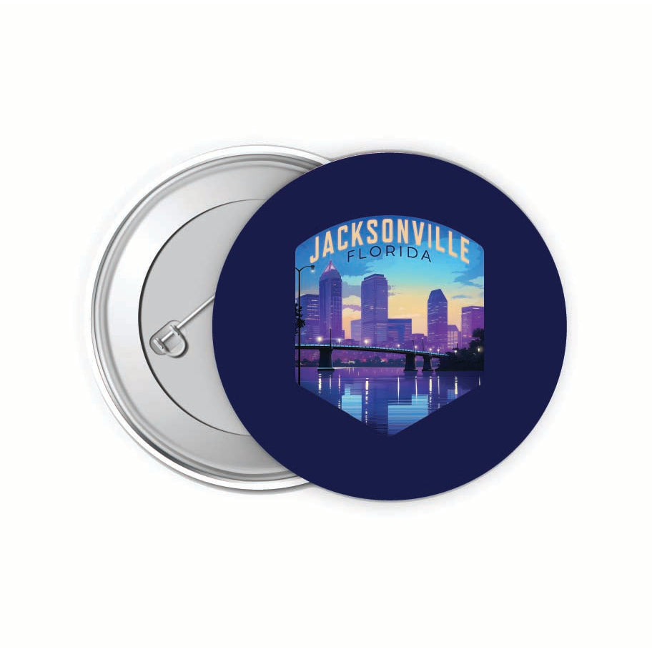 Jacksonville Florida Evening Cityscape Design Souvenir Small 2-Inch Button Pin 4 Pack Image 1