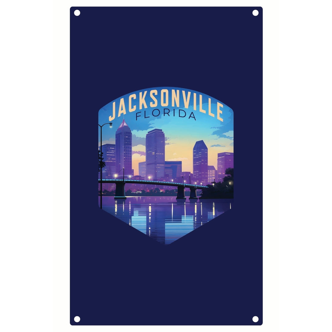 Jacksonville Florida Evening Cityscape Design Souvenir Metal Sign 9 x 15 Image 1