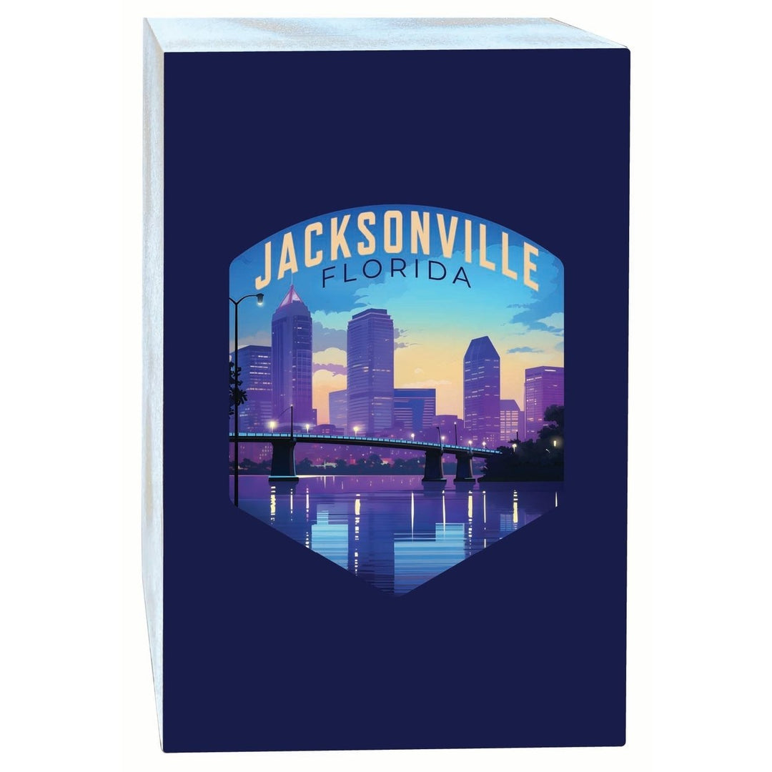 Jacksonville Florida Evening Cityscape Design Souvenir Wood sign with frame 5x7 Image 1