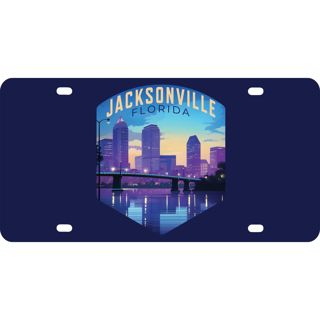 Jacksonville Florida Evening Cityscape Design Souvenir Metal License Plate Image 1