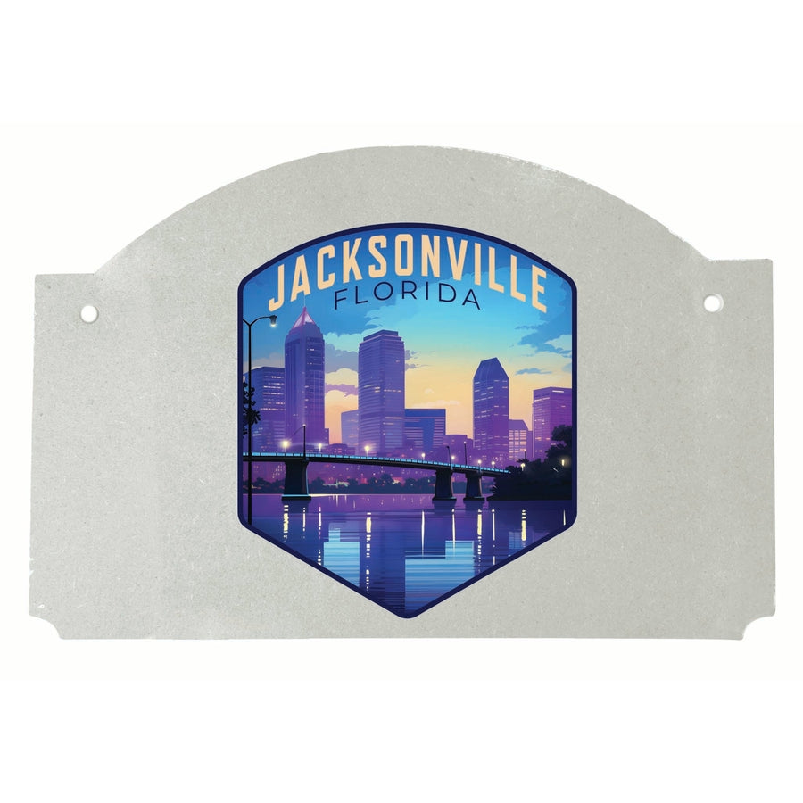 Jacksonville Florida Evening Cityscape Design Souvenir Wood sign flat with string Image 1