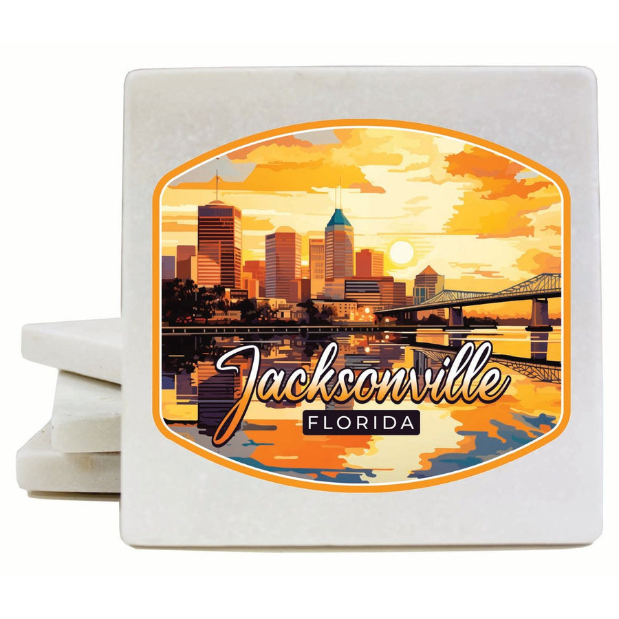 Jacksonville Florida Sunset Cityscape Design Souvenir 4x4-Inch Coaster Marble 4 Pack Image 1