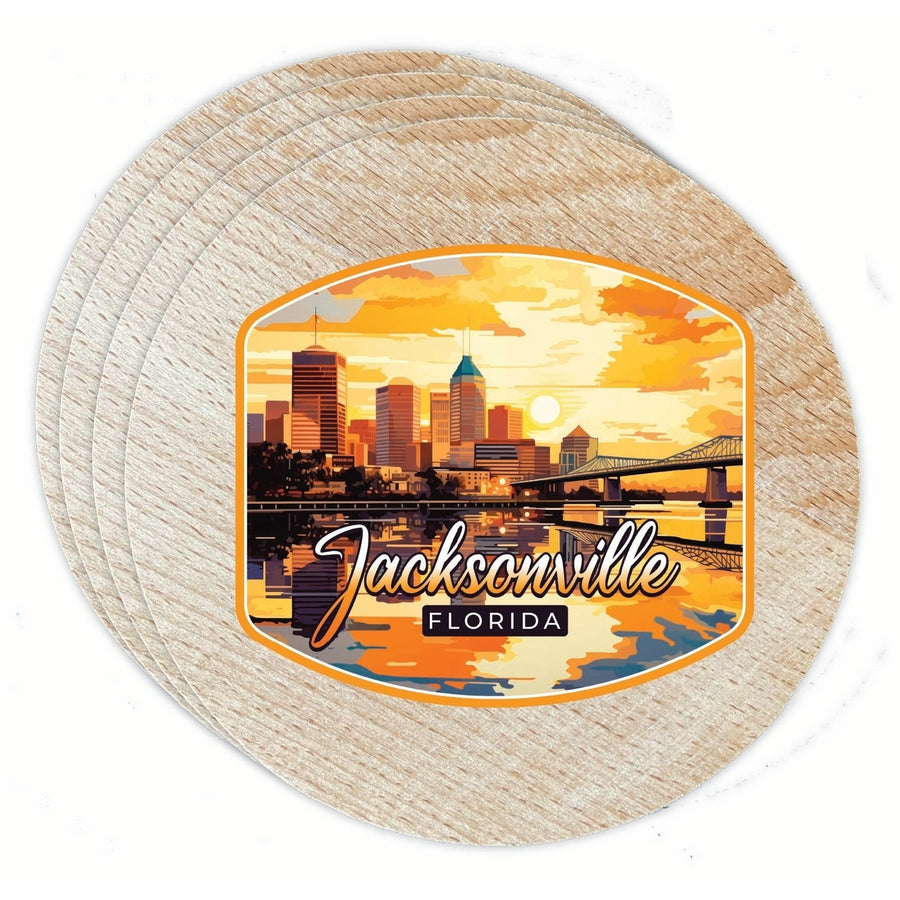 Jacksonville Florida Sunset Cityscape Design Souvenir Coaster Wooden 3.5 x 3.5-Inch 4 Pack Image 1