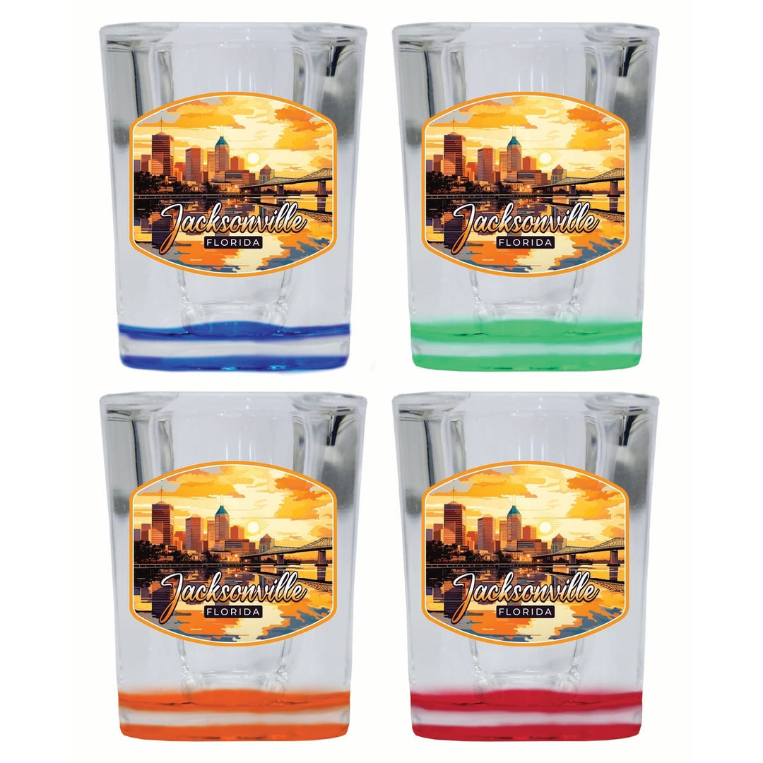 Jacksonville Florida Sunset Cityscape Design Souvenir 2 Ounce Shot Glass Square 4-Pack Multicolor Image 1