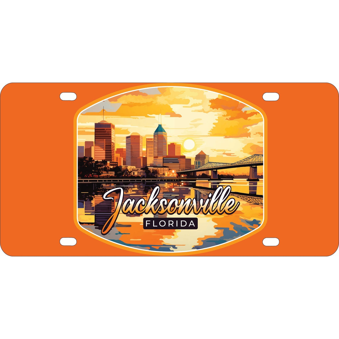 Jacksonville Florida Sunset Cityscape Design Souvenir Metal License Plate Image 1