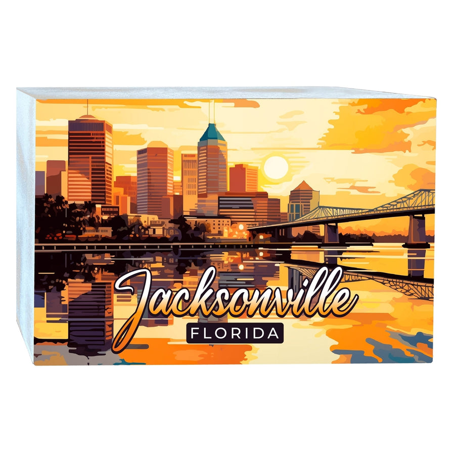 Jacksonville Florida Sunset Cityscape Design Souvenir Wood sign with frame 5x7 Image 1