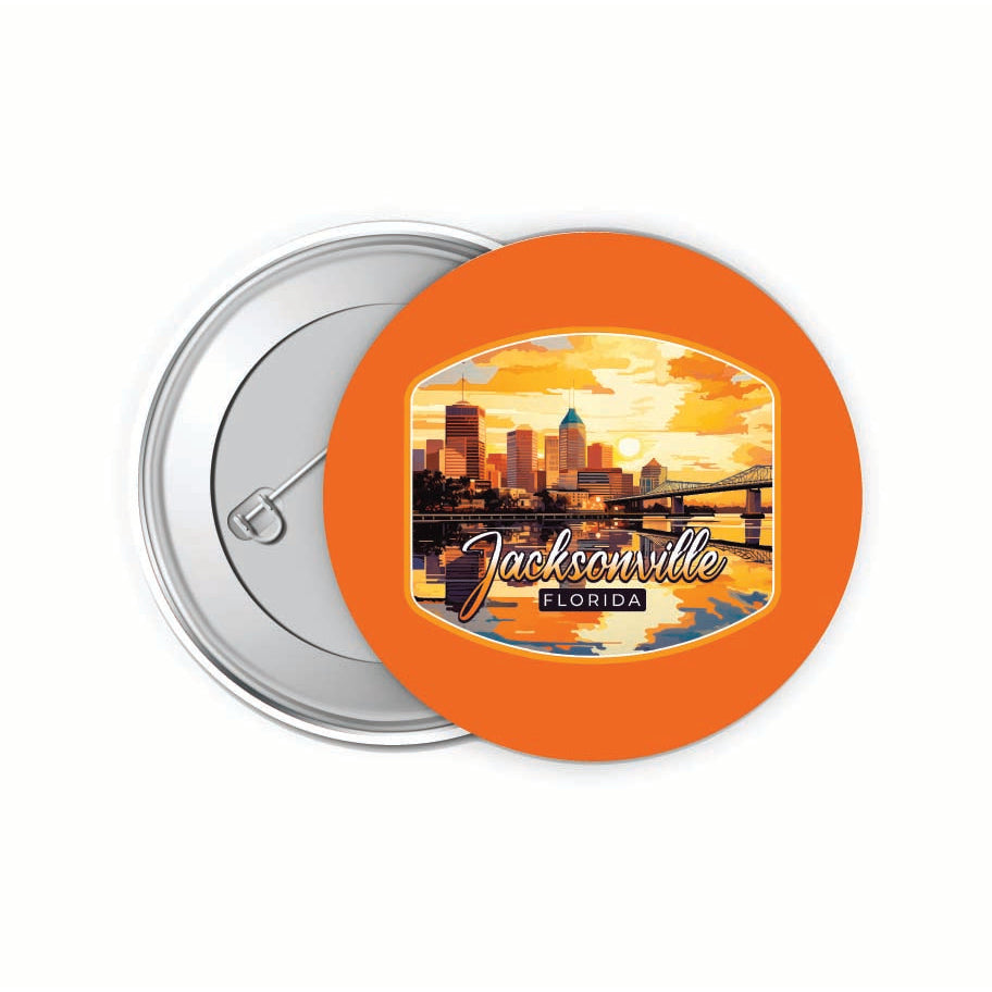 Jacksonville Florida Sunset Cityscape Design Souvenir Small 2-Inch Button Pin 4 Pack Image 1