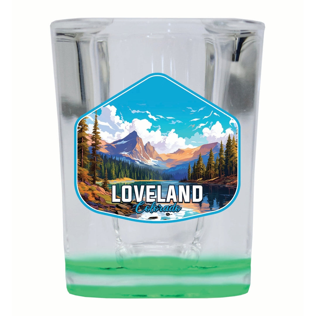 Loveland Colorado Mountain Landscape Design Souvenir 2 Ounce Shot Glass Square Image 3